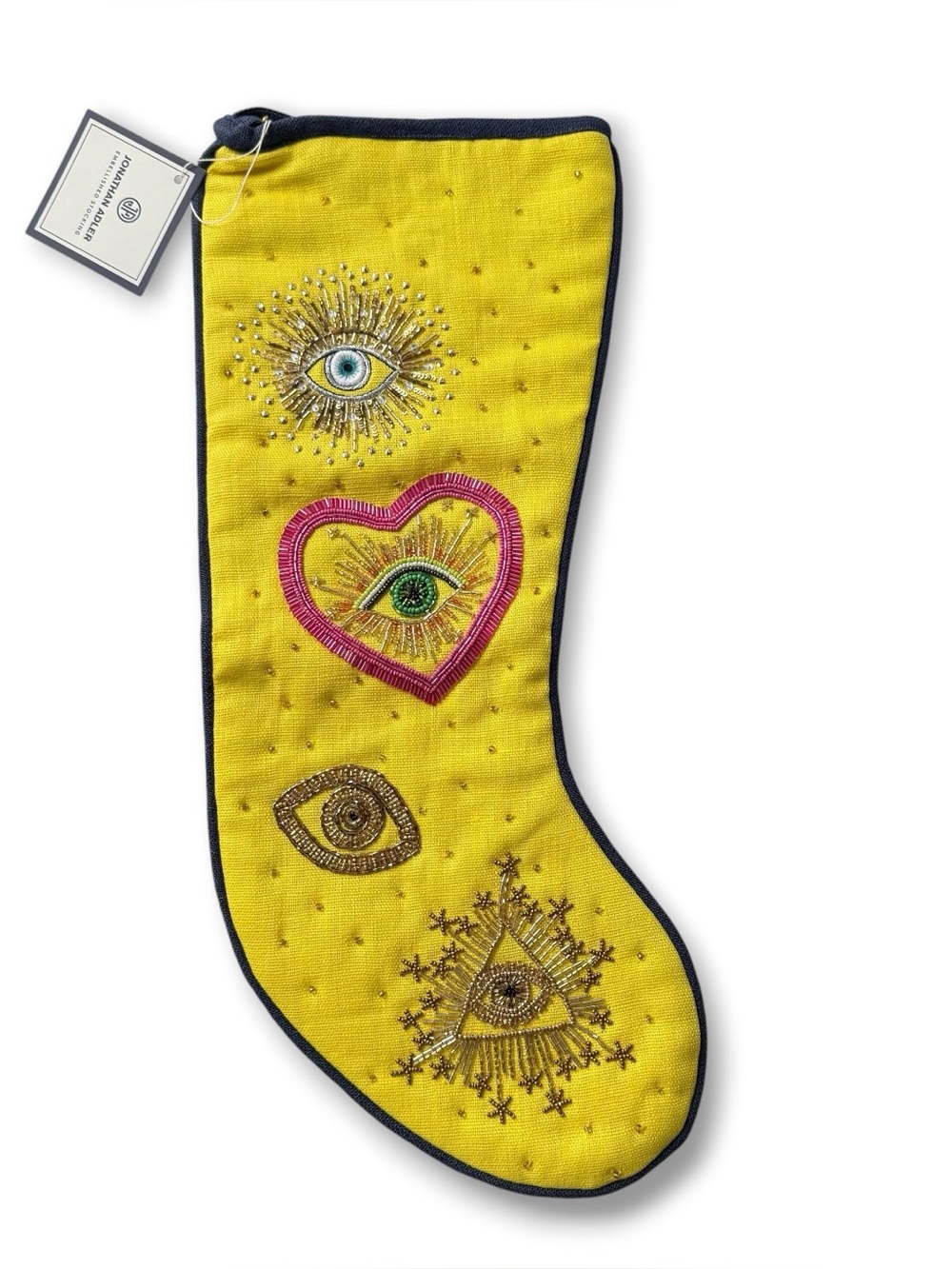 JONATHAN ADLER Bijoux Eyes Beaded Embellished Hanging Christmas Stocking NEW